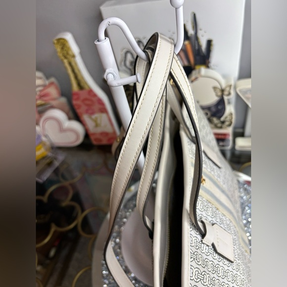 Tory Burch Small Gemini Link Canvas Tote Ivory Gemini link and stripe motif EUC - Picture 8 of 13